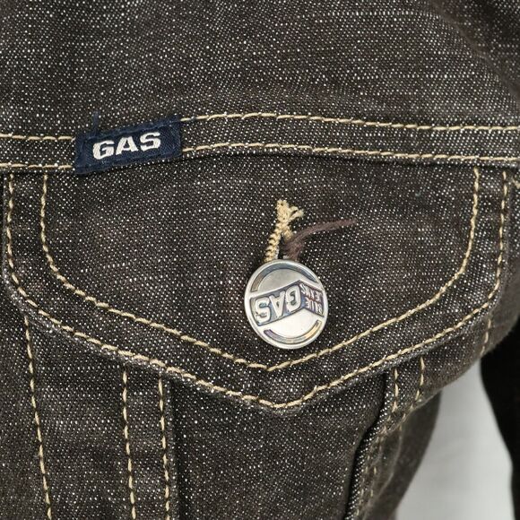 Gas Blue Jeans Jacket Womens Small Black Denim Button Up Pockets Stretch Cotton - Picture 11 of 16